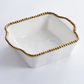 Gold and White Beaded Square Baking/Serving Dish