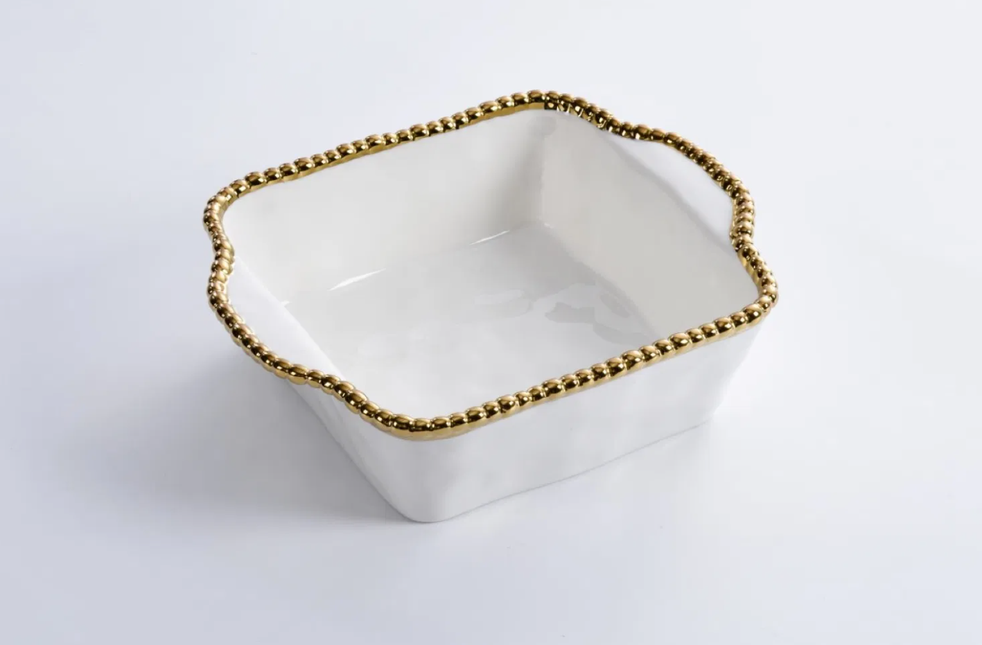 Gold and White Beaded Square Baking/Serving Dish