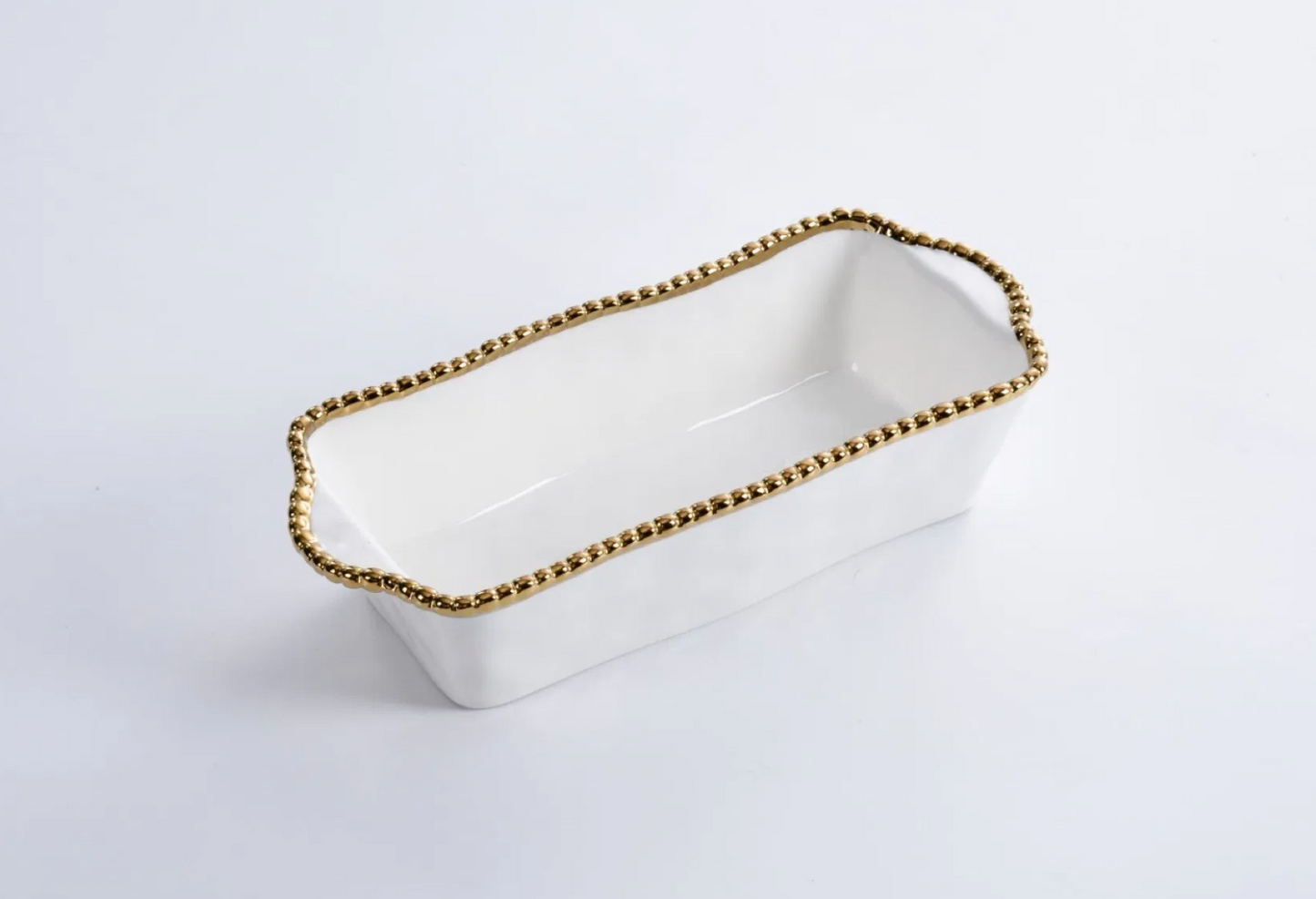 Gold and White Beaded Loaf Baking Dish