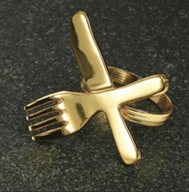 Gold Fork and Spoon Glided Napkin Rings (SET of 4)