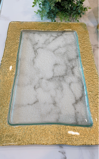 Large Glass Rectangle Tray with Gold  Embossed Border