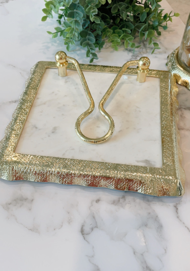 Marble Napkin Holder with Gold Detailing