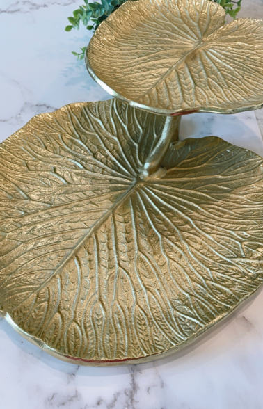 Two Tiered Gold Lotus Tray