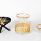 Gold Floral Color Jar Set With Black Metal Stand (3 Piece SET)