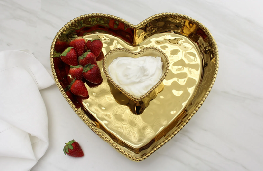 Gold Beaded Heart Chip & Dip