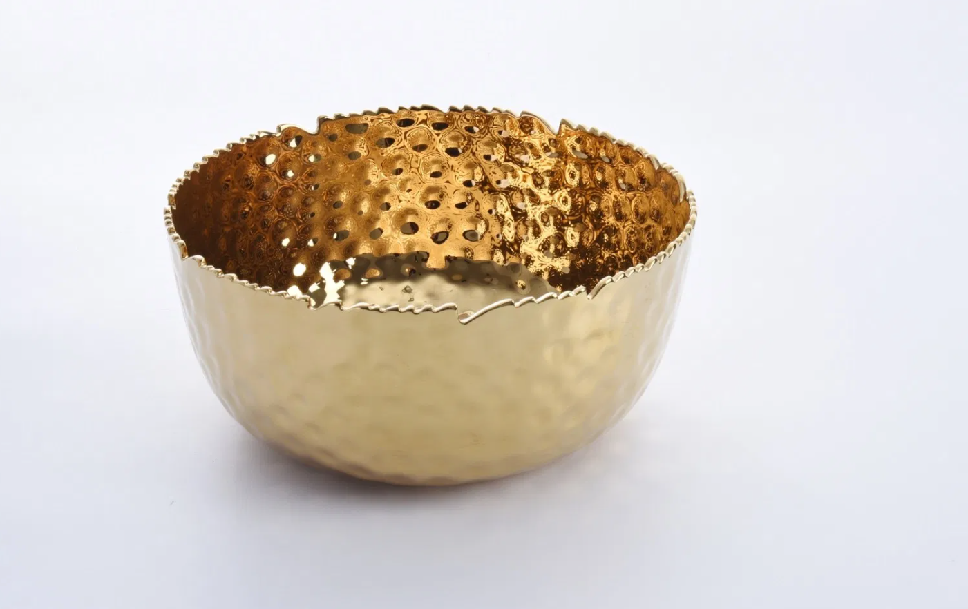 Large Gold Hammered Round Bowl