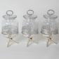 Silver Floral Canister with Metal Stand (3 Pieces Set)