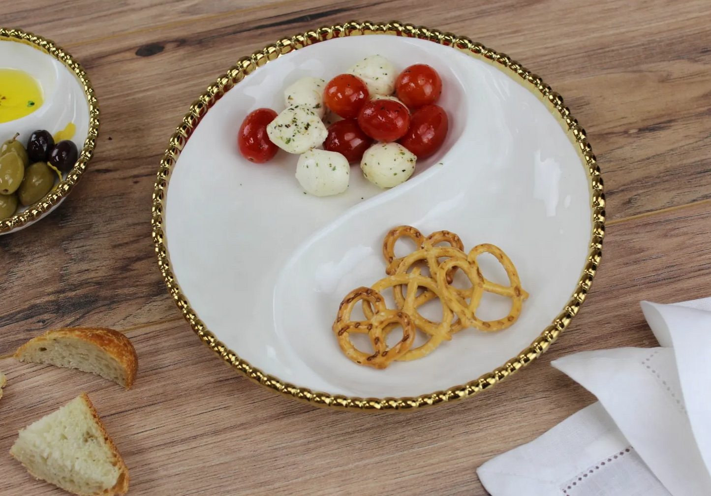 Gold and White Beaded Sectioned Serving Platter