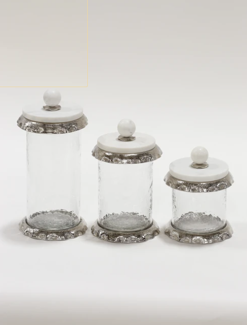 Marble and Silver Hammered Ruffled Canisters