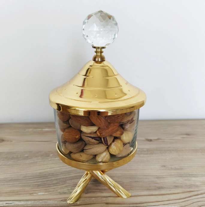 Gold Canister with Acrylic Ball Lid and Stand ( 2 Sizes)