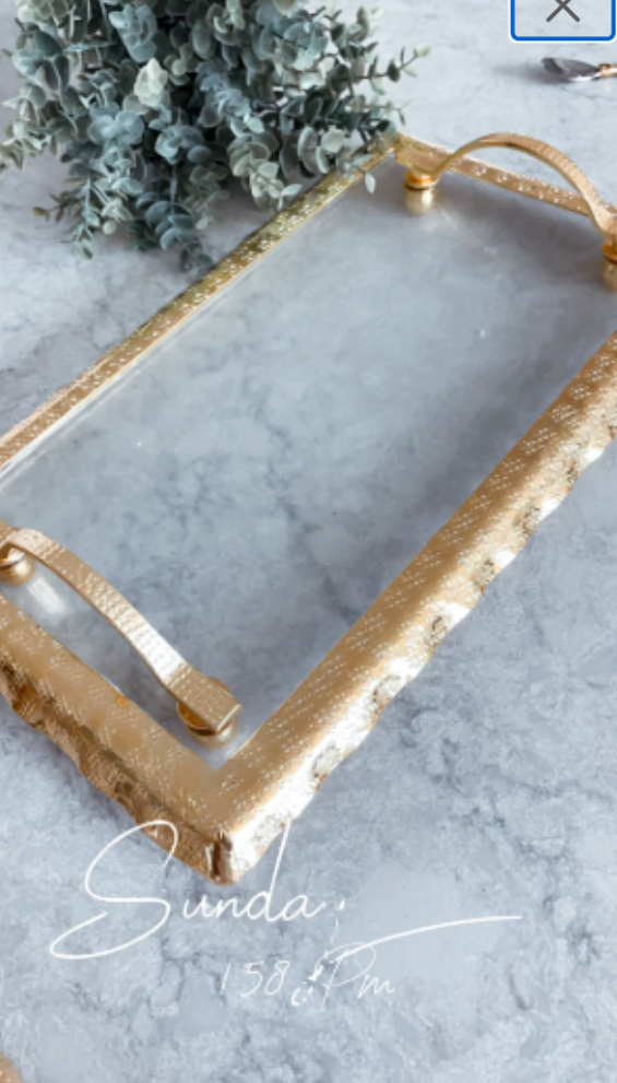 Glass Rectangle Tray with Gold Handles and Ruffled Edge