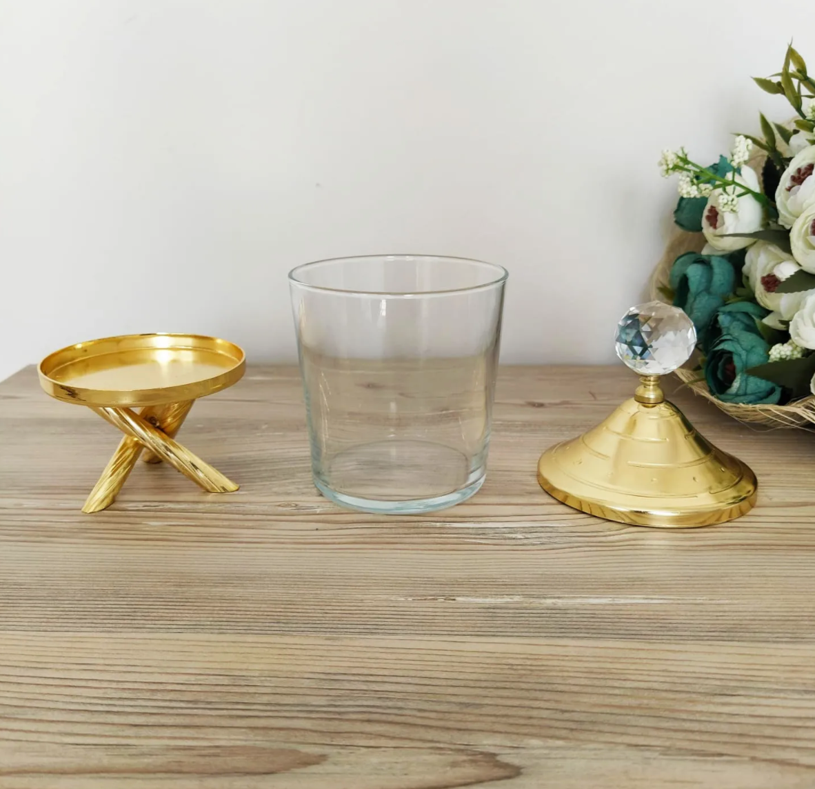 Gold Canister with Acrylic Ball Lid and Stand ( Set of 3)