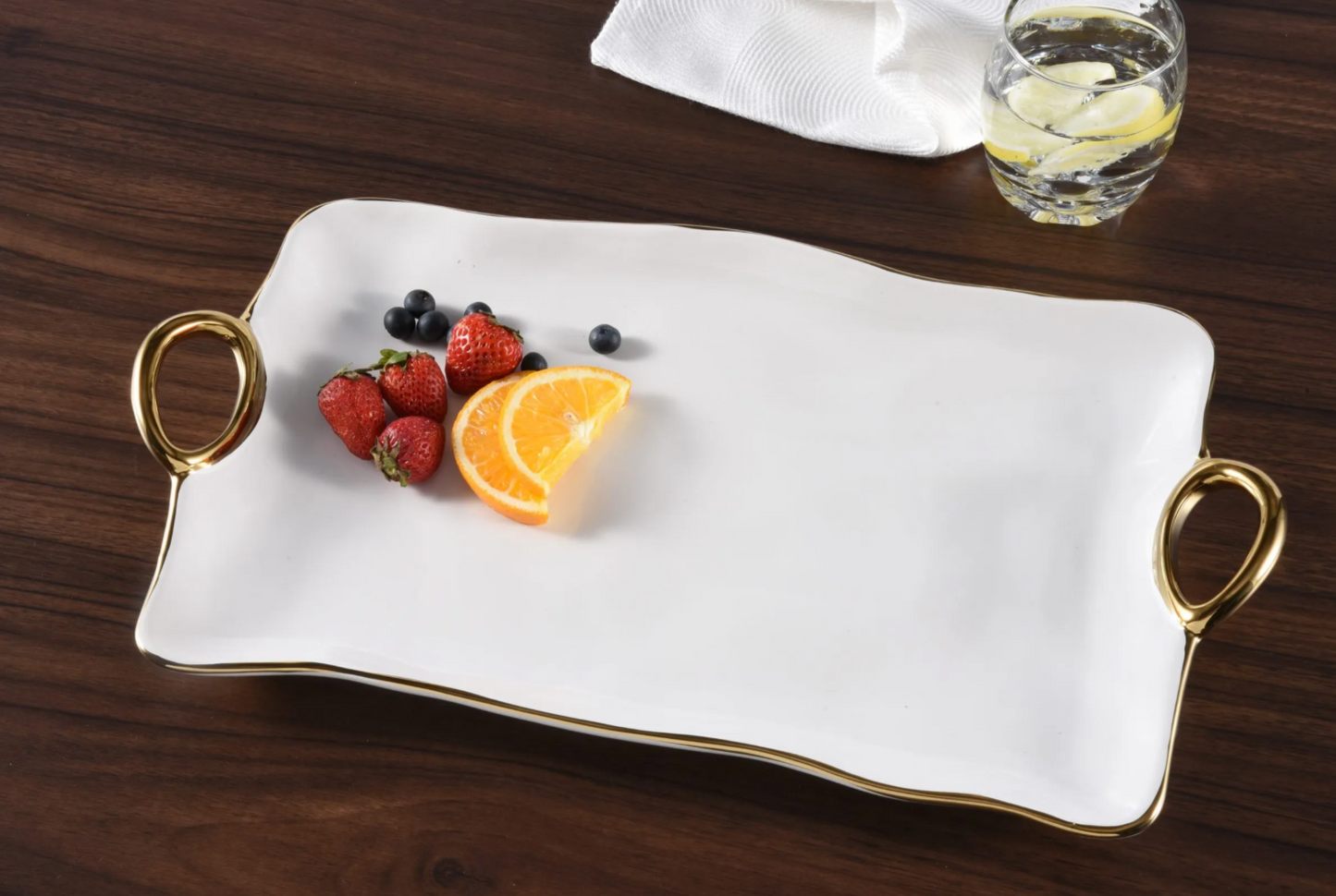 Gold Handle Large Serving Tray
