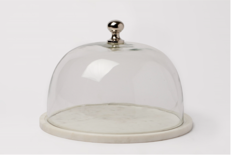 Marble and Glass Food Dome with Silver Knob (2 Sizes)