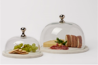 Marble and Glass Food Dome with Silver Knob (2 Sizes)