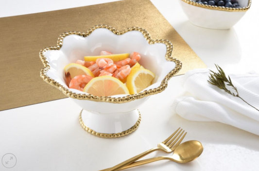 Gold Flower-Shaped Footed Snack Bowl