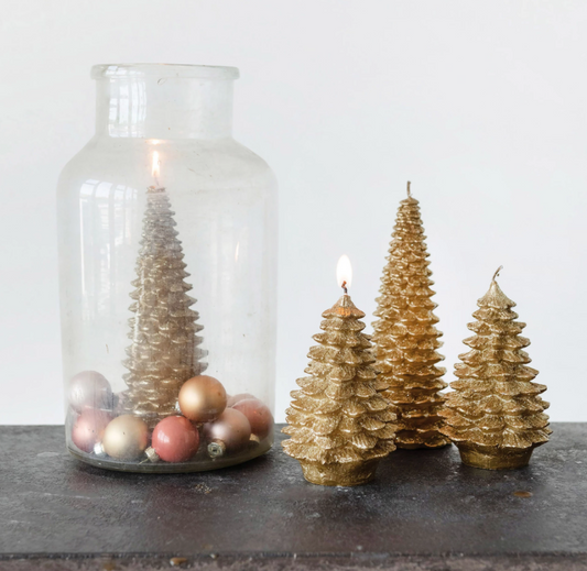 Gold Christmas Tree Shaped Candle