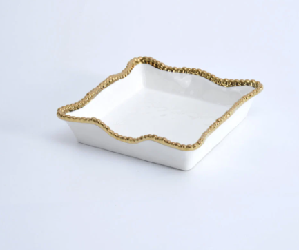 Gold Beaded Deep Square Snack Tray