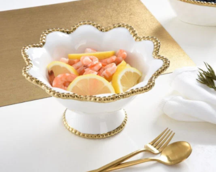 Gold Flower Shaped Footed Snack Bowl
