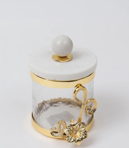 Glass Canister with Gold Floral Detail and Marble Lid (3 Sizes)
