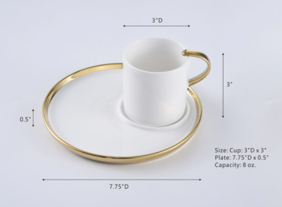 Gold & White Cup and Plate (2 Sizes)