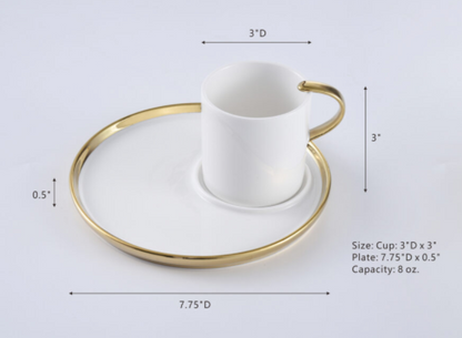 Gold & White Cup and Plate (2 Sizes)