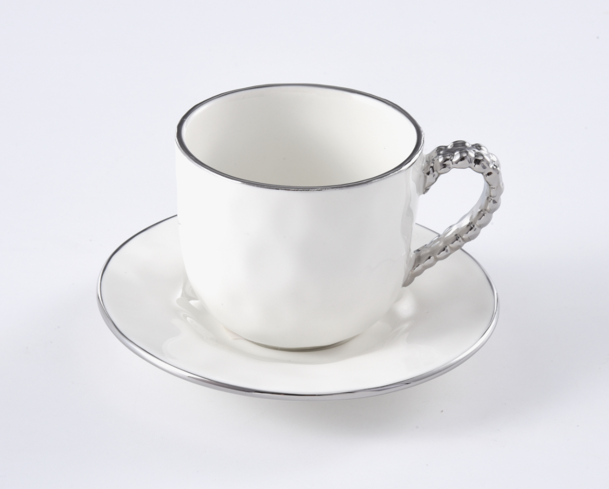 Silver Beaded Tea Cup & Saucer