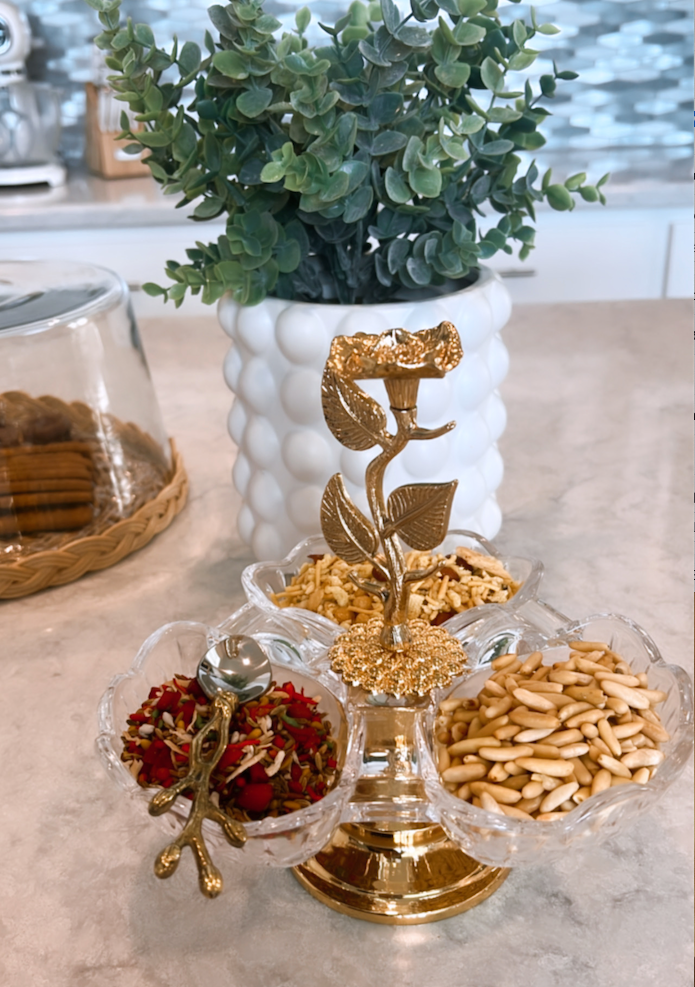 Gold Three Bowl Layered Leaf Stand