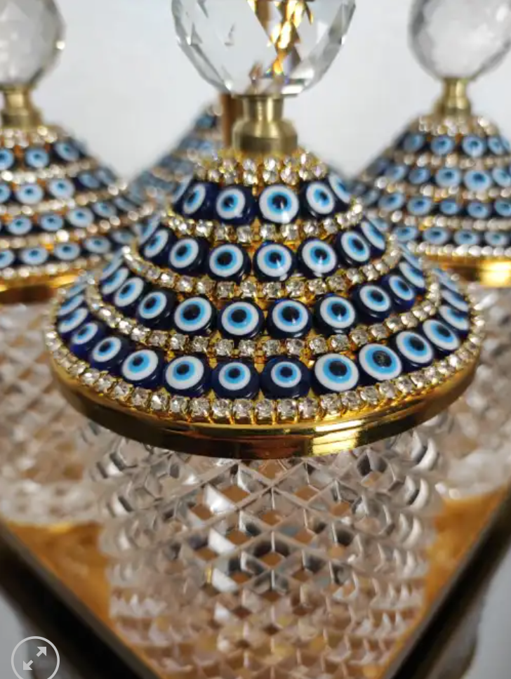 Evil Eye-Gold 4 Pcs Spices Hammered Canister with Stand Set