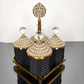 Gold and Black Pearl 4 Pcs Spices Hammered Canister with Stand Set