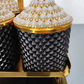 Gold and Black Pearl 4 Pcs Spices Hammered Canister with Stand Set