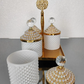 Gold and White Pearl 4 Pcs Spices Hammered Canister with Stand Set