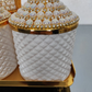 Gold and White Pearl 4 Pcs Spices Hammered Canister with Stand Set