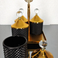 Gold  and Black Spices Hammered Canister with Stand 4 pcs Set