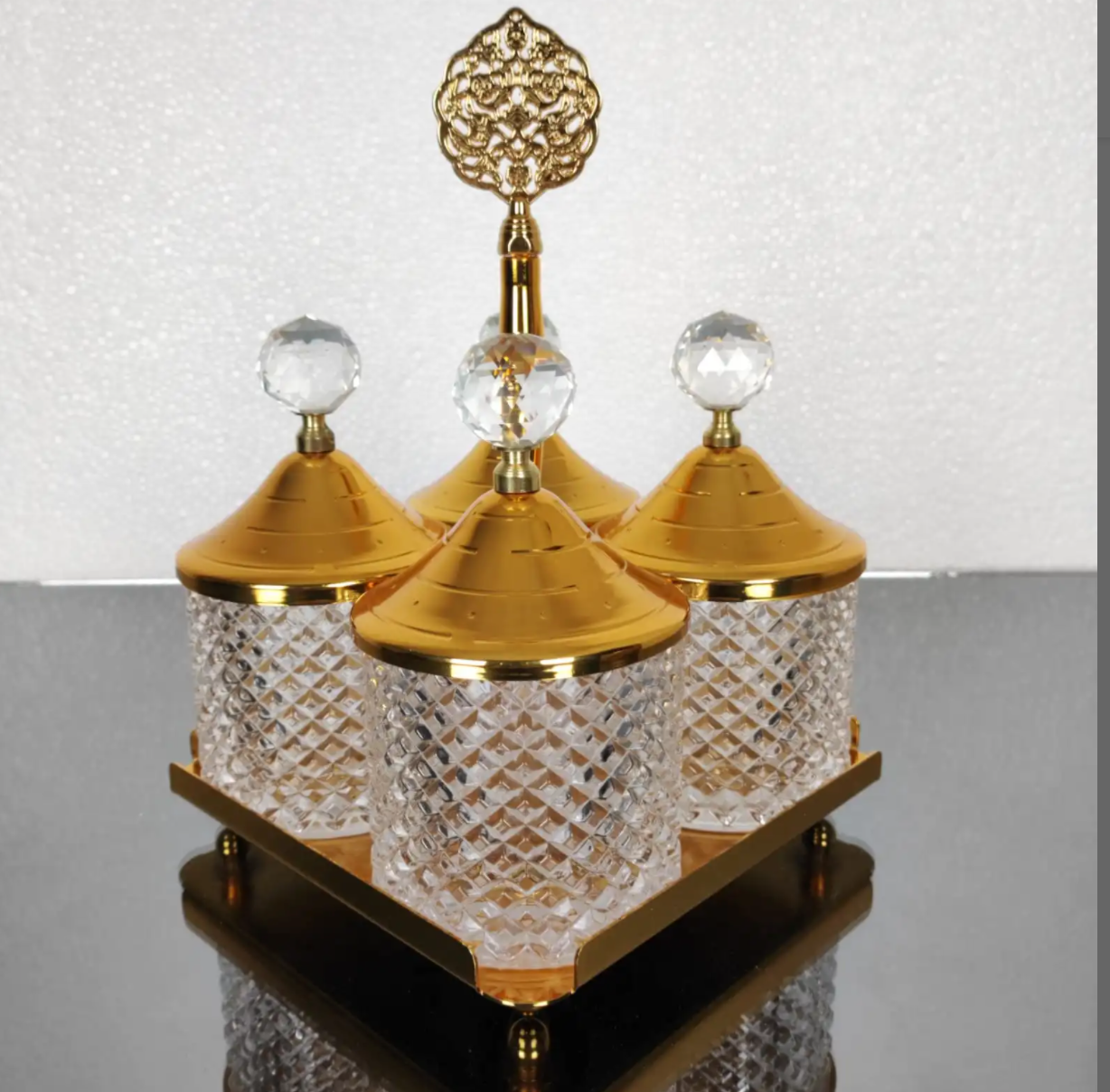 Gold Spices Hammered Canister with Stand 4 pcs Set