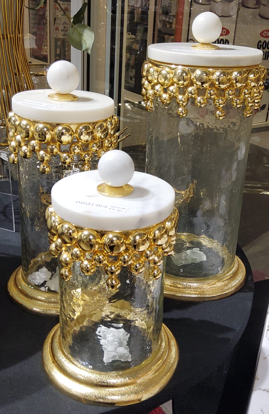 Gold Beaded Canisters w/ Marble Lid