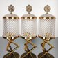 Gold Pearl Canister With Gold Metal Stand (3 Piece SET)