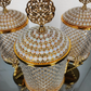 Gold Pearl Canister With Gold Metal Stand (3 Piece SET)