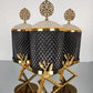 Gold and Black Pearl Hammered Canister Set With Stand (3 Pieces)