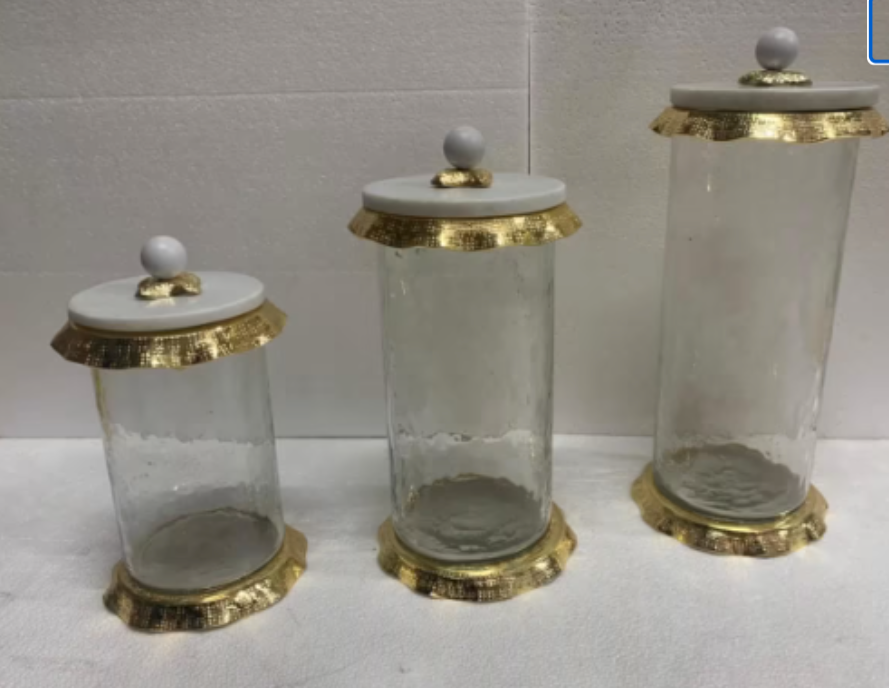 MARBLE & GOLD Ruffle CANISTERS SET of 3
