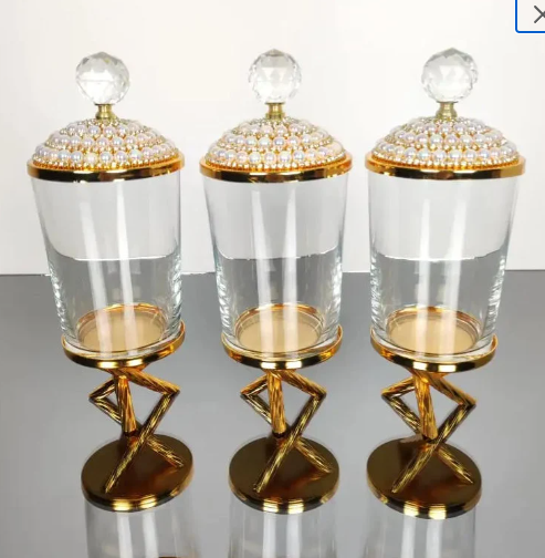 Pearl Gold Canister with Acrylic Ball Lid Sugar/Creamer Canister