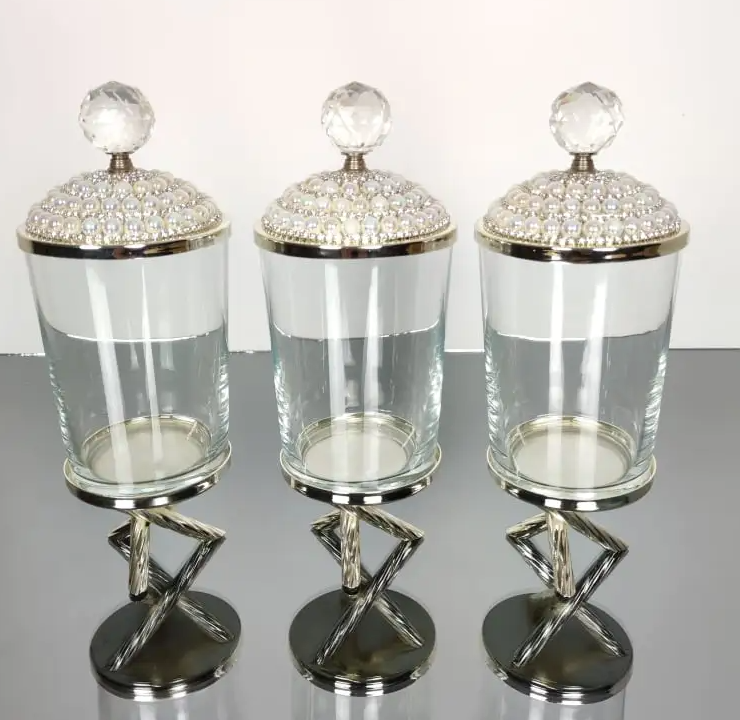 Pearl Silver Canister with Acrylic Ball Lid Sugar/Creamer Canister