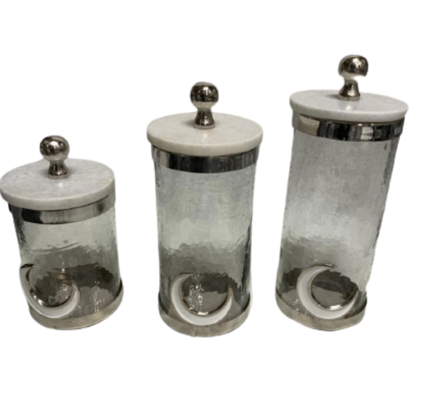 Ramadan/Eid  Moon Marble and Silver Canisters (Set of 3)