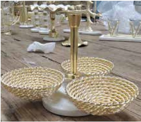 Gold 3-Sec Rope Relish Dish on Marble Stand