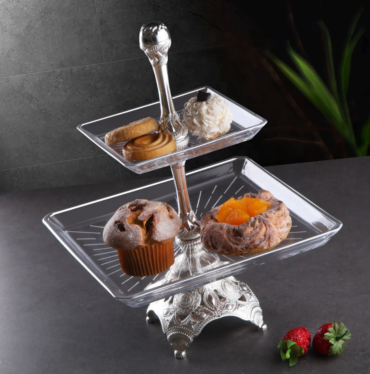 Glass Two Tier Serving Tray (2 Colors)