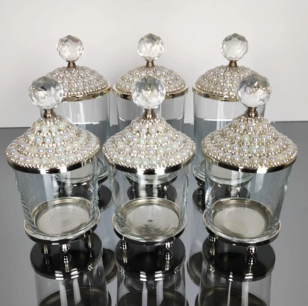 Silver and Pearl 6 PC Canisters Set Spices/Sugar/Creamer