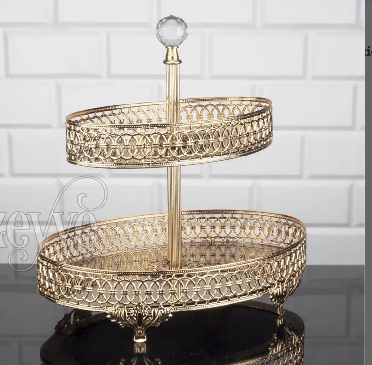 Two-Tiered Metal Serving Display with Acrylic Ball (2 Colors)