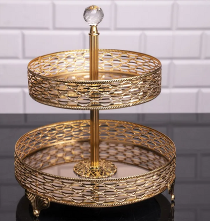 Two-Tiered Round Metal Serving Display with Acrylic Ball (2 Colors)