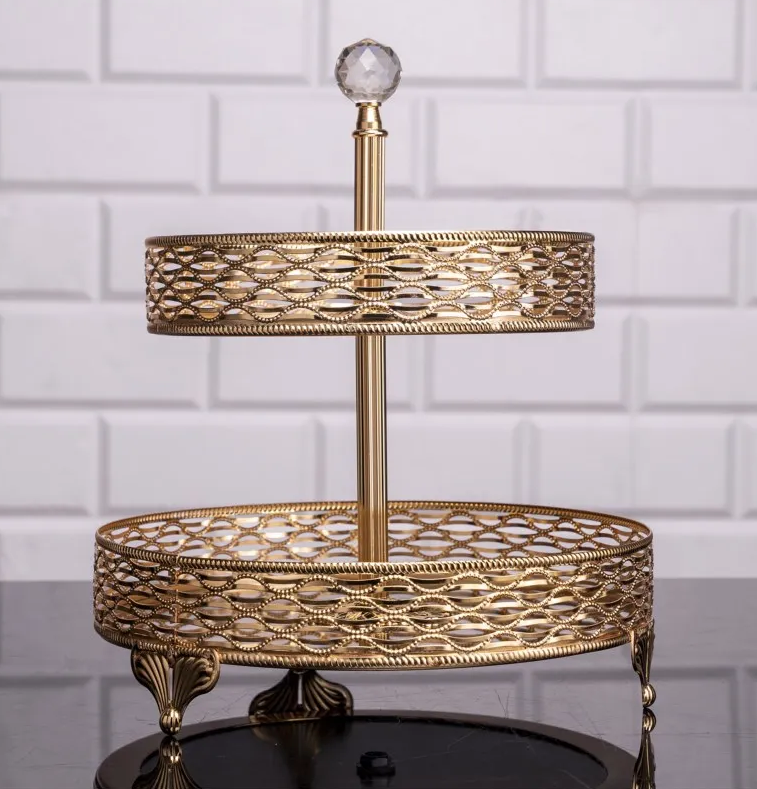 Two-Tiered Round Metal Serving Display with Acrylic Ball (2 Colors)