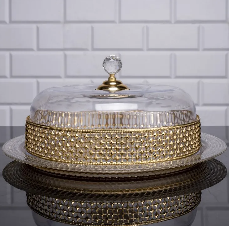 Gold Round Cake Dome with Acrylic Ball Lid Details